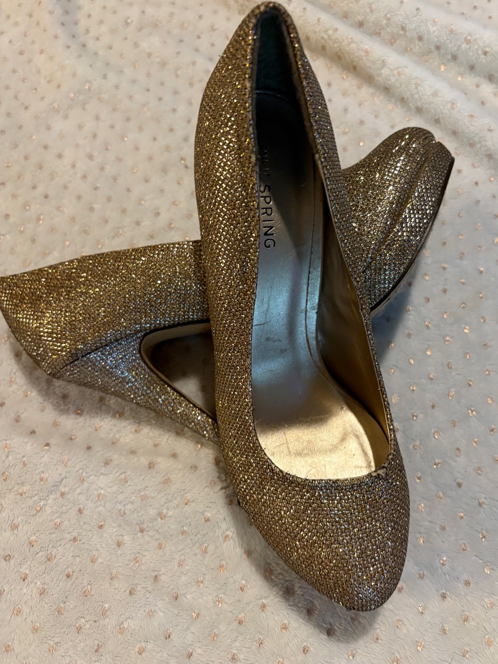 Call It Spring Gold Glitter Block Heel Pumps